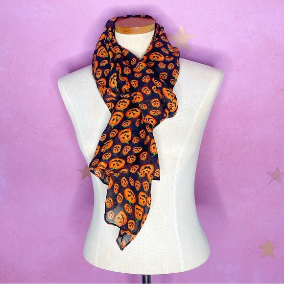 Dei Pumpkin Jack O Lantern Halloween Scarf Holiday Fall 71” X 21” - Picture 1 of 6